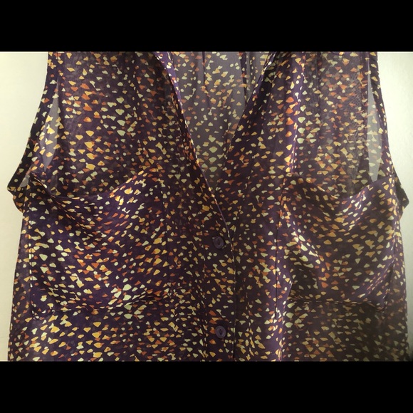 DECREE sheer multicolor sleeveless button-up shirt (M) front pockets - Picture 4 of 6